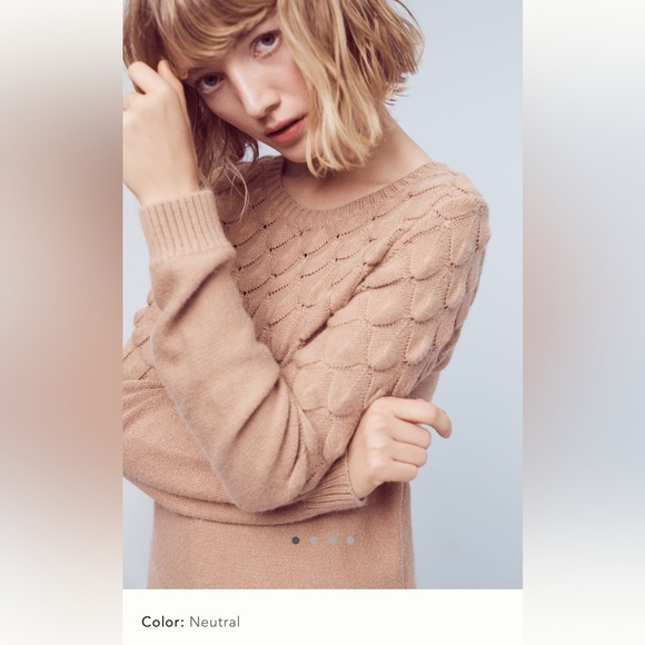 Anthropologie Lucy Paris joia scalloped sweater medium beige tan neutral - Picture 1 of 17